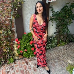 Princess Polly Floral Red and Black Maxi Dress